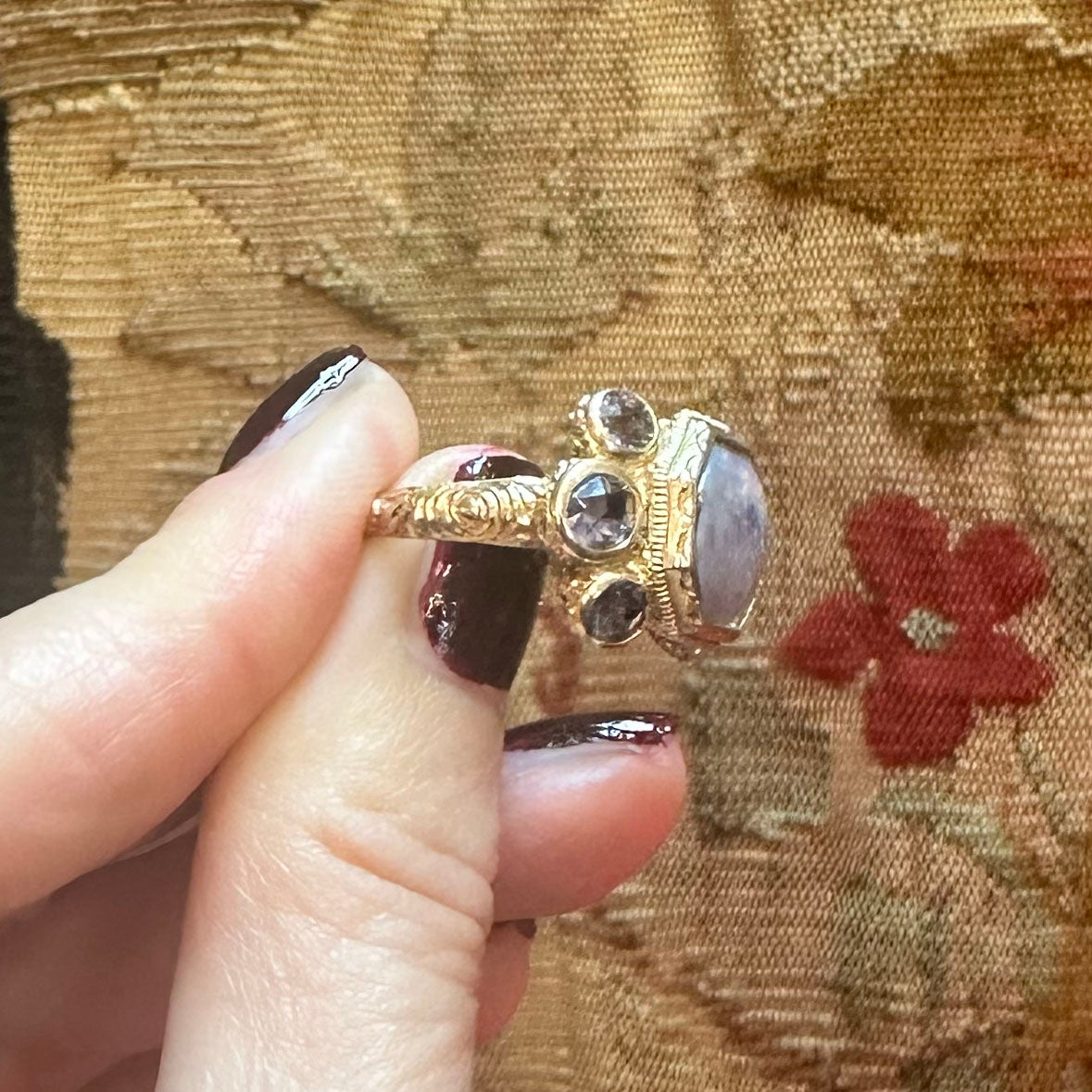 19k Rare Opal & Iolite Etruscan Revival Ring by Monica Rossi