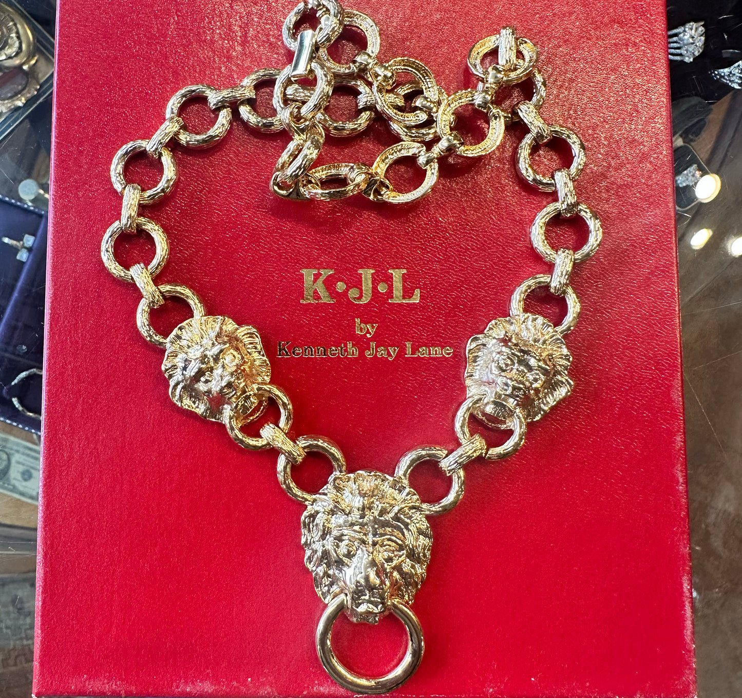 Vintage Lion Head Gold Tone Necklace - Kenneth Jay Lane