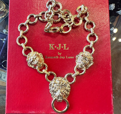Vintage Lion Head Gold Tone Necklace - Kenneth Jay Lane