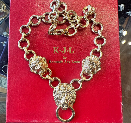 Vintage Lion Head Gold Tone Necklace - Kenneth Jay Lane