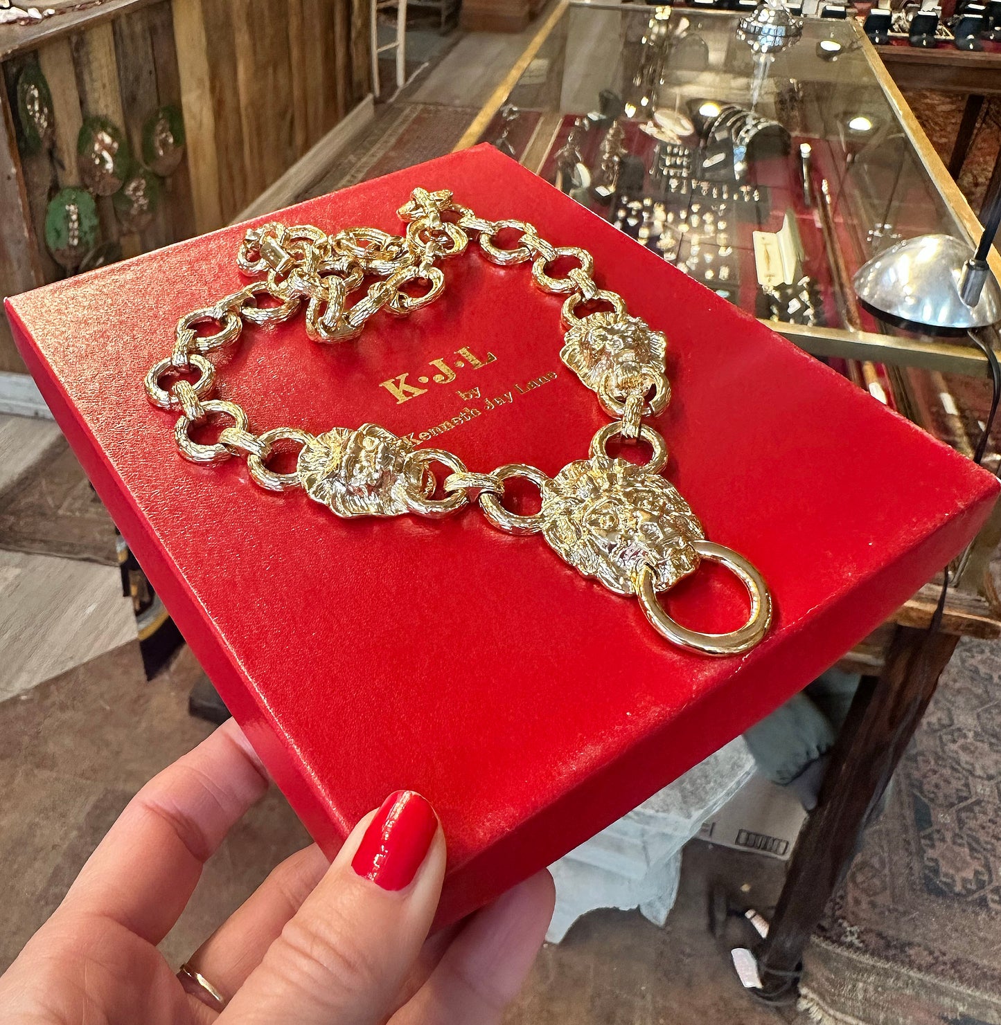 Vintage Lion Head Gold Tone Necklace - Kenneth Jay Lane