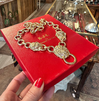 Vintage Lion Head Gold Tone Necklace - Kenneth Jay Lane