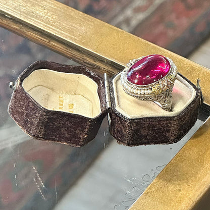 Statement Antique Pink Stone & Pearl Ring