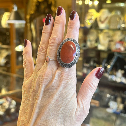 Vintage Statement Sterling & Carnelian Ring