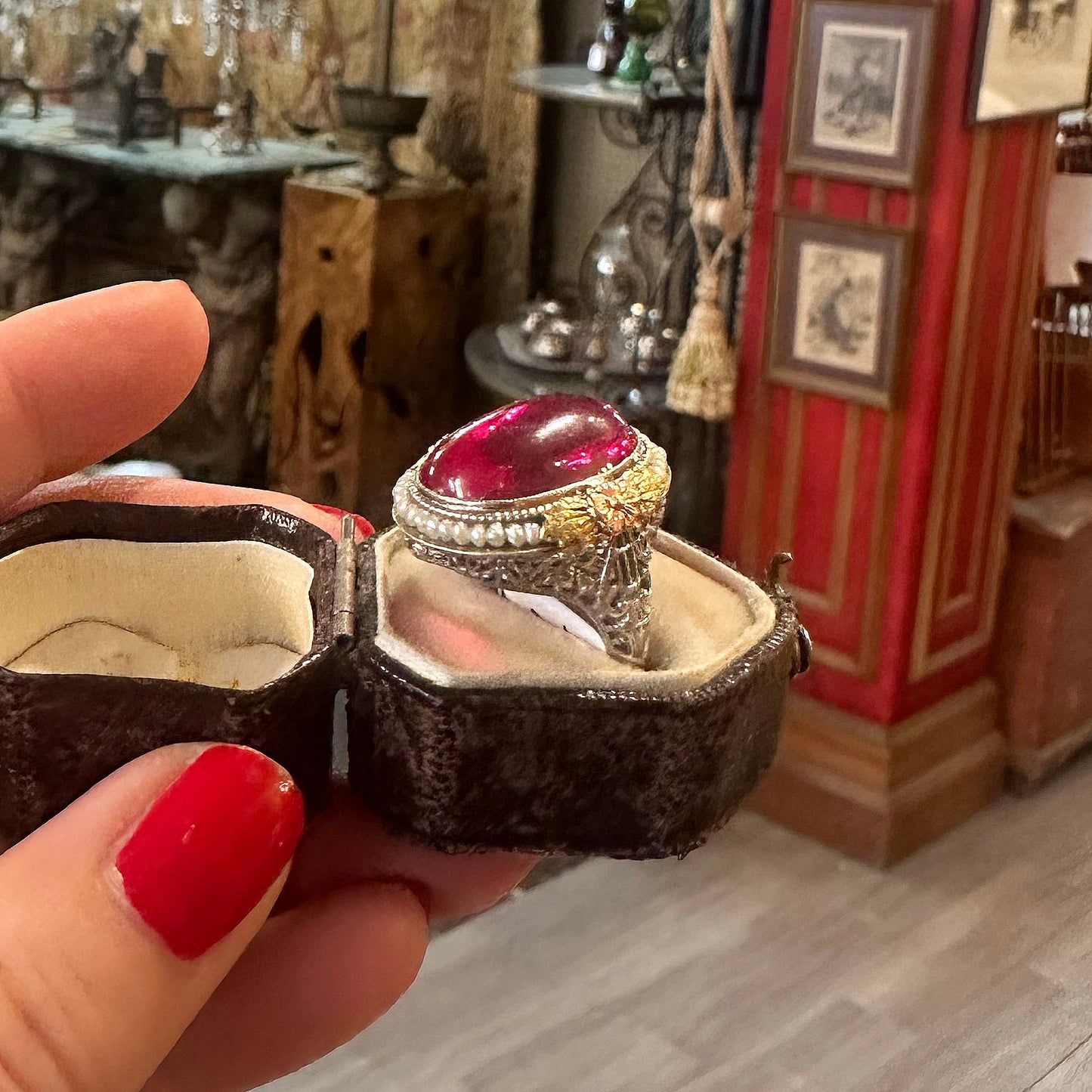 Statement Antique Pink Stone & Pearl Ring