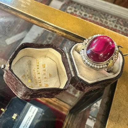 Statement Antique Pink Stone & Pearl Ring