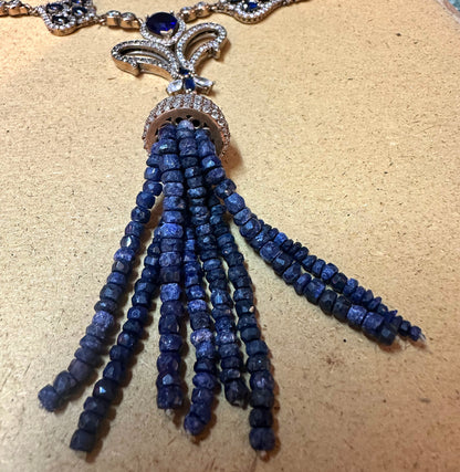 Deco Revival Paste Sapphire, Diamond & Genuine Lapis Necklace
