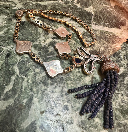 Deco Revival Paste Sapphire, Diamond & Genuine Lapis Necklace