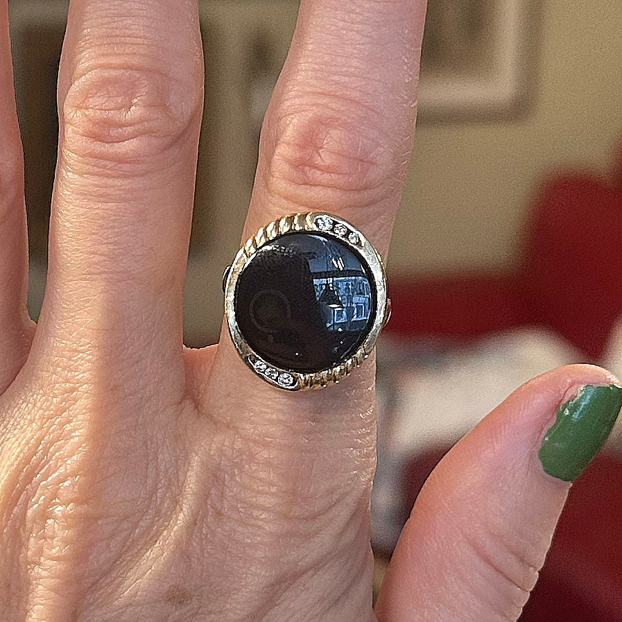 Vintage Onyx & Diamond 14k Gold Ring