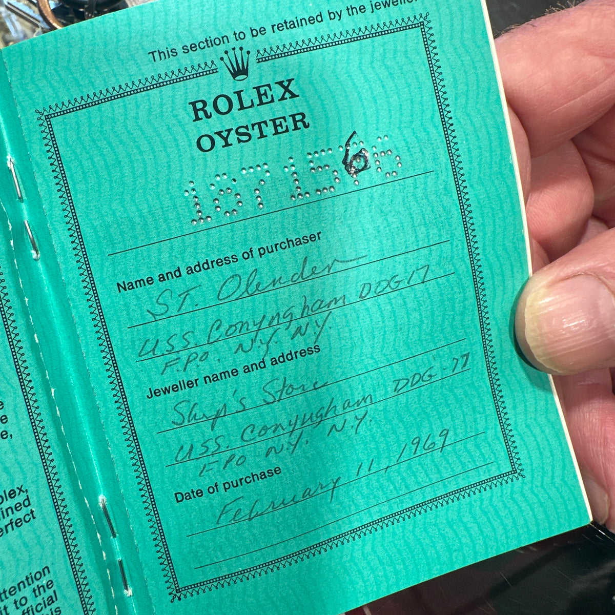 Rare Vintage Rolex - Oyster - Purchased February 11, 1969