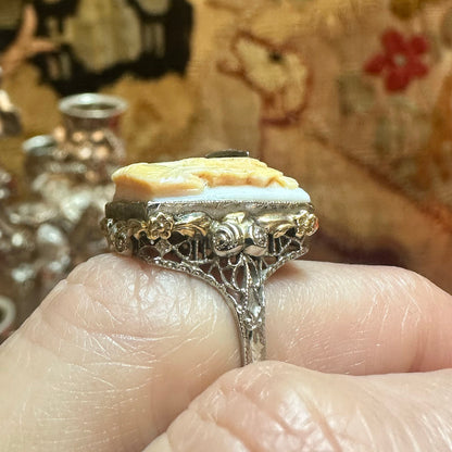 Antique Victorian Dual Silhouette Architectural Cameo Ring