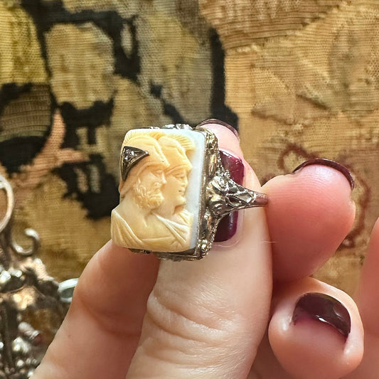Antique Victorian Dual Silhouette Architectural Cameo Ring