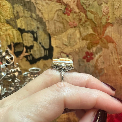 Antique Victorian Dual Silhouette Architectural Cameo Ring