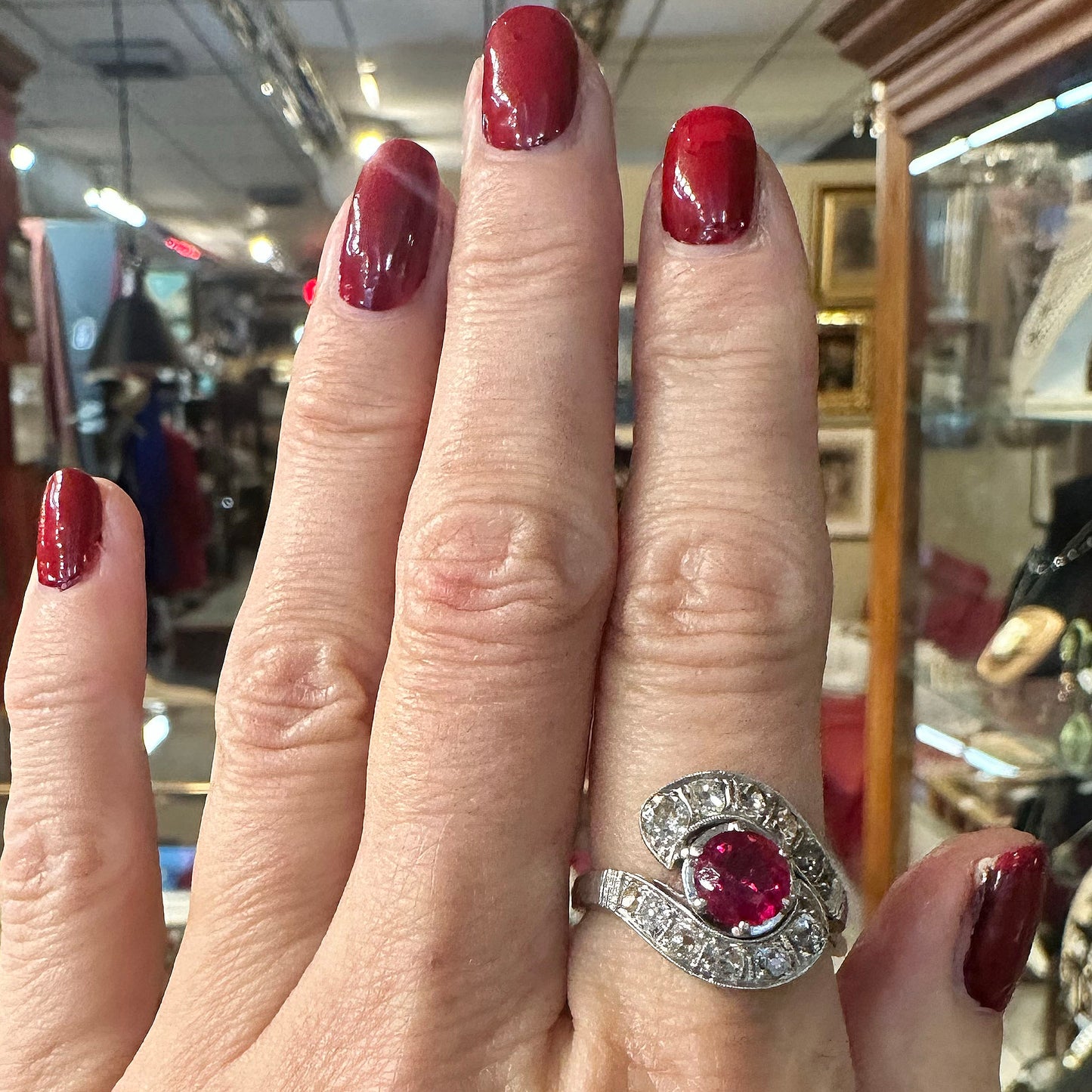 1940s 14k Platinum Ruby & Diamond Ring