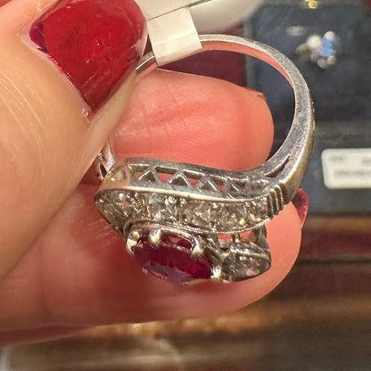 1940s 14k Platinum Ruby & Diamond Ring