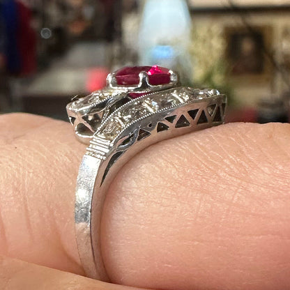 1940s 14k Platinum Ruby & Diamond Ring