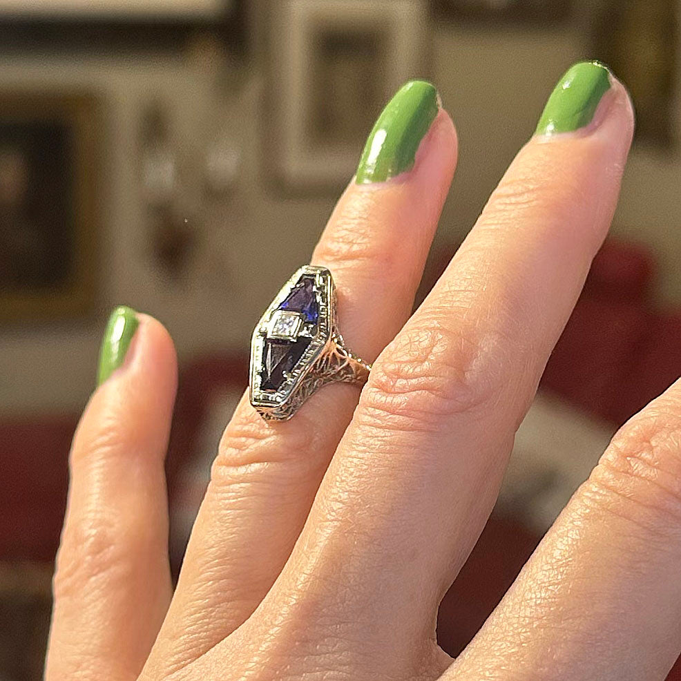 Art Deco Sapphire & White Gold Ring