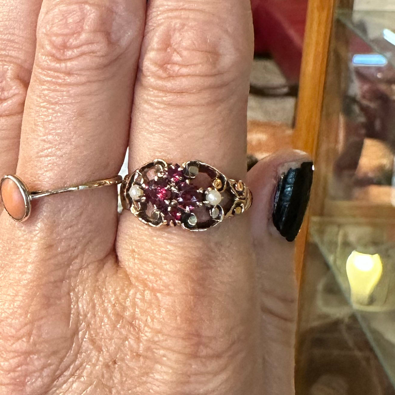 10k Victorian Garnet & Seed Pearl Ring