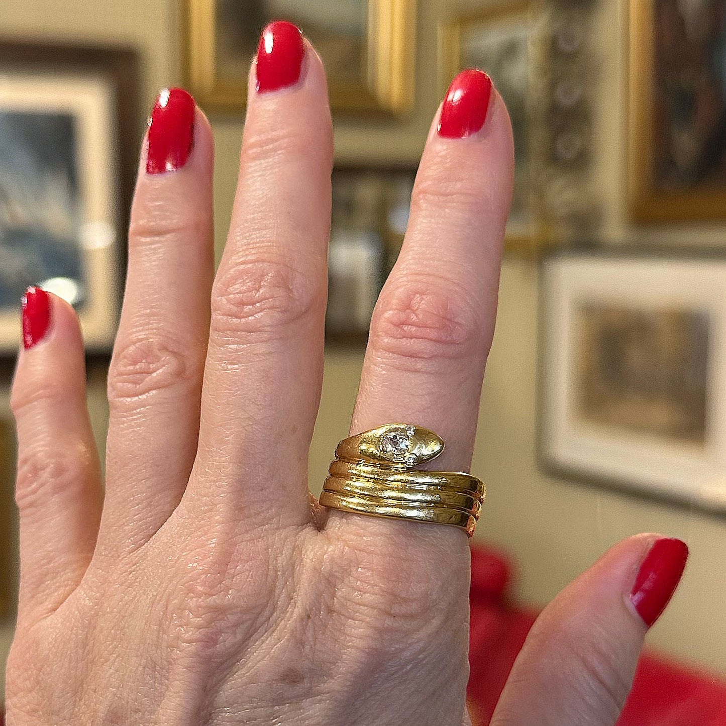 Antique 18k Gold Snake Ring w/ Rose Cut Diamonds
