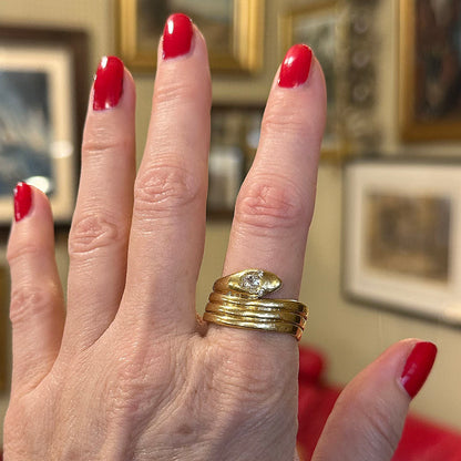 Antique 18k Gold Snake Ring w/ Rose Cut Diamonds