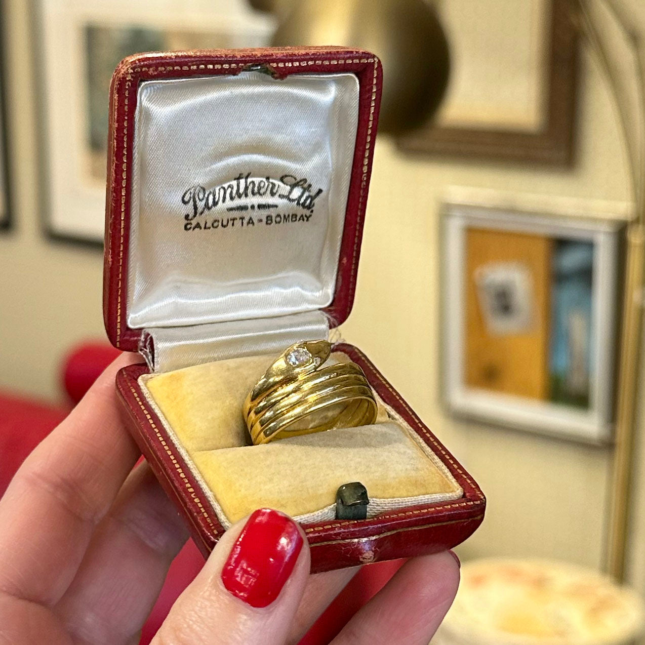 Antique 18k Gold Snake Ring w/ Rose Cut Diamonds