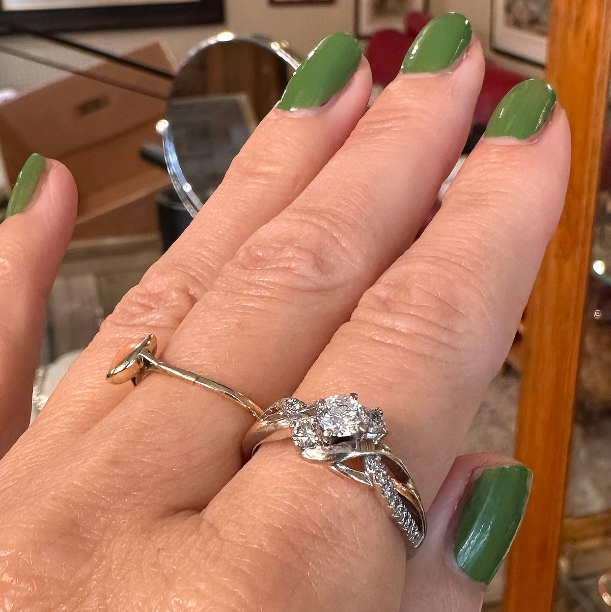14k Solitaire White & Yellow Gold Diamond Ring