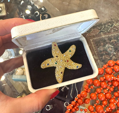 Bejeweled Gold Tone Starfish Brooch