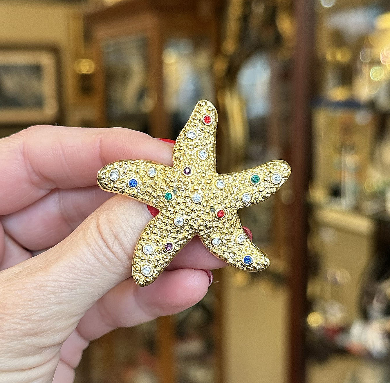 Bejeweled Gold Tone Starfish Brooch