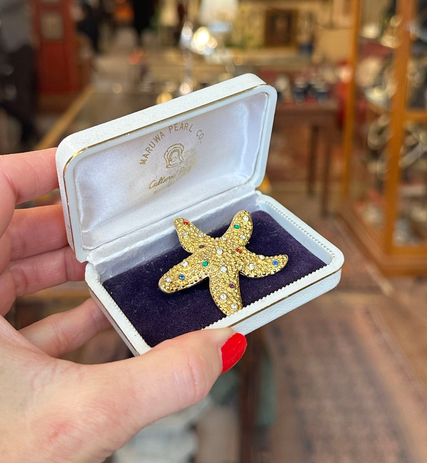 Bejeweled Gold Tone Starfish Brooch