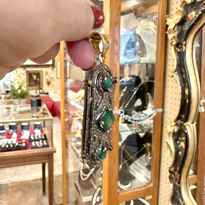 Sterling Silver, Vermeil, Diamond & Emerald Pendant