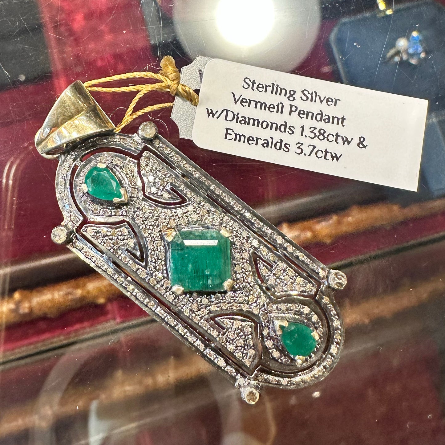 Sterling Silver, Vermeil, Diamond & Emerald Pendant