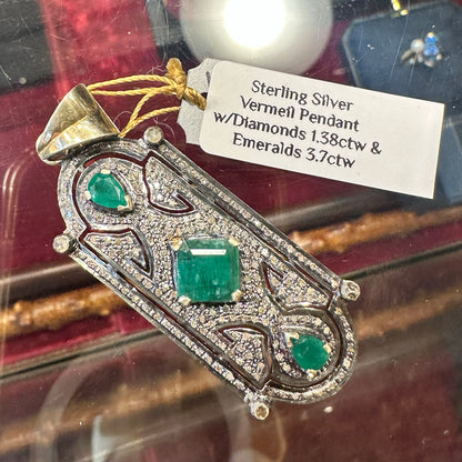 Sterling Silver, Vermeil, Diamond & Emerald Pendant