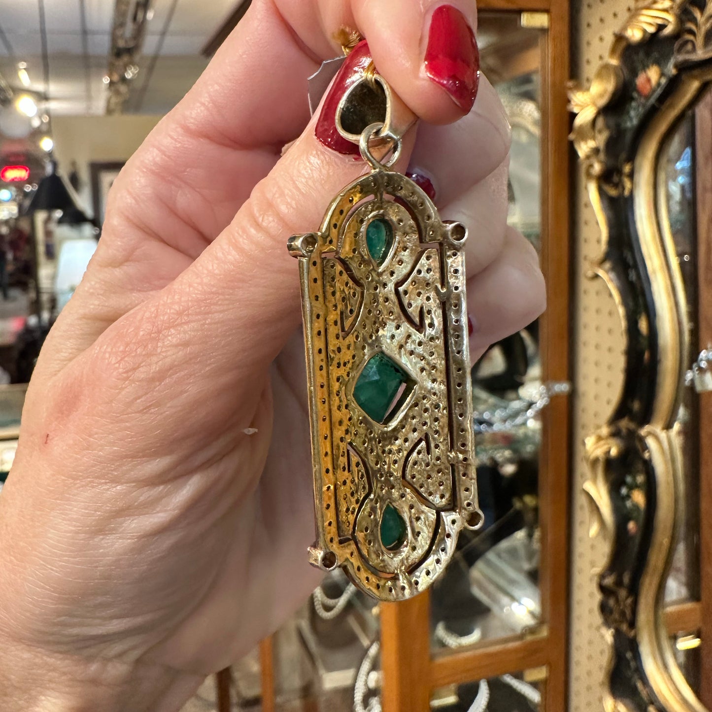 Sterling Silver, Vermeil, Diamond & Emerald Pendant