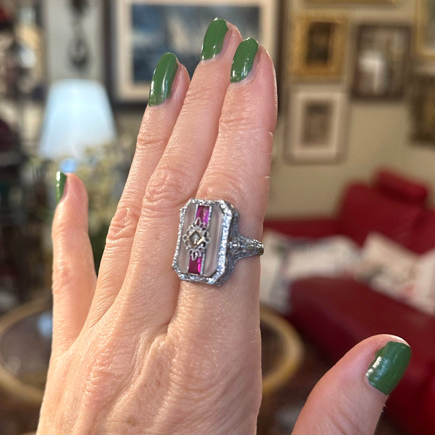 Art Deco Dragonfly Pink Ruby Ring