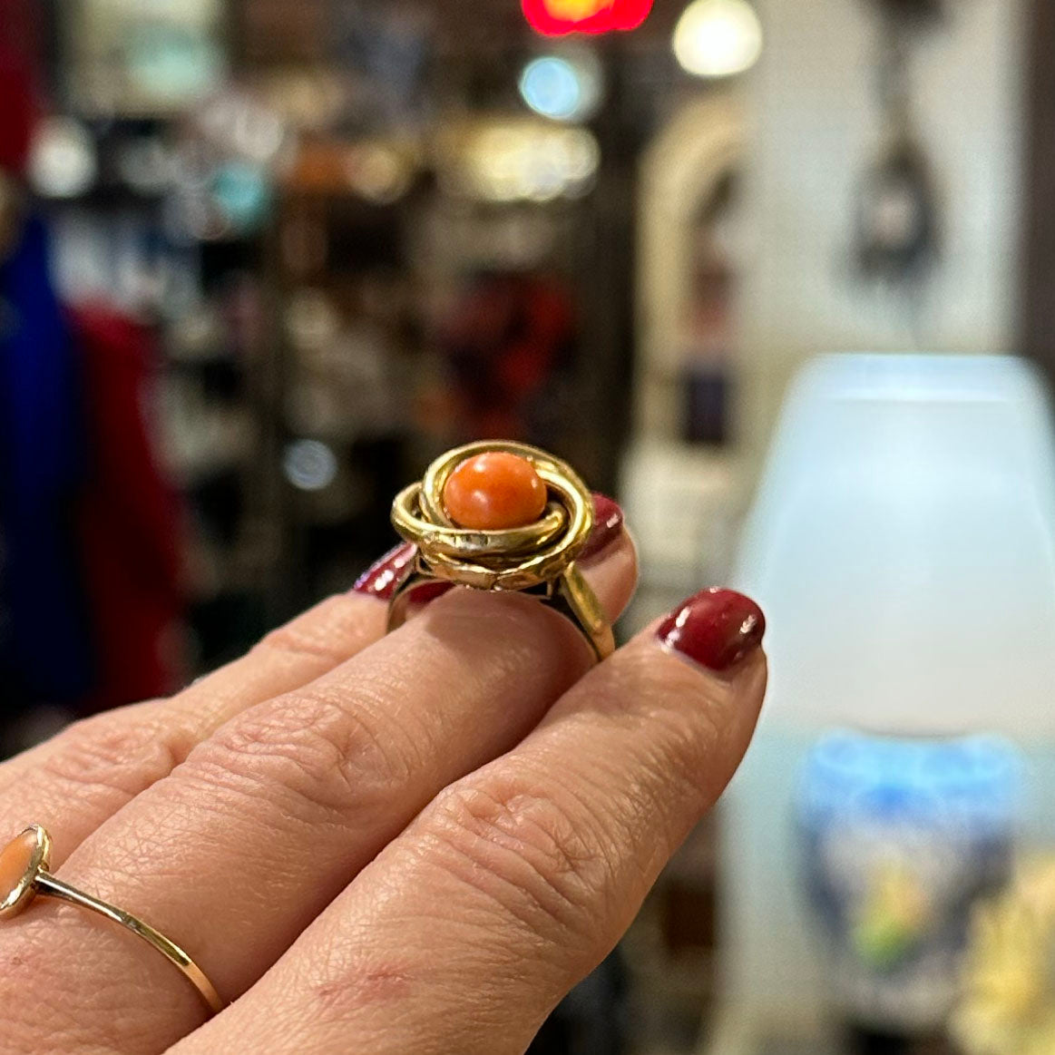 Victorian 14k Salmon Coral Gold Ring