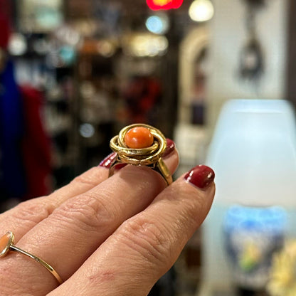Victorian 14k Salmon Coral Gold Ring