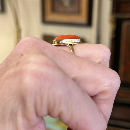 14k Gold Victorian Oval Coral Ring